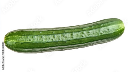 A fresh crisp cucumber with a smooth, green skin and slight ridges, Its straight shape and detailed texture captured in high definition