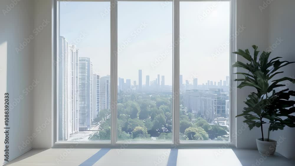 Interior view of an empty room in a skyscraper, showcasing the cityscape during the day. The skyline view from a high-rise window offers a gorgeous property with a stunning view. Interior view of an empty room in a skyscraper, showcasing the cityscape during the day. The skyline view from a high-rise window offers a gorgeous property with a stunning view.