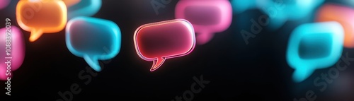 Colorful speech bubbles on a dark background, symbolizing communication and interaction.