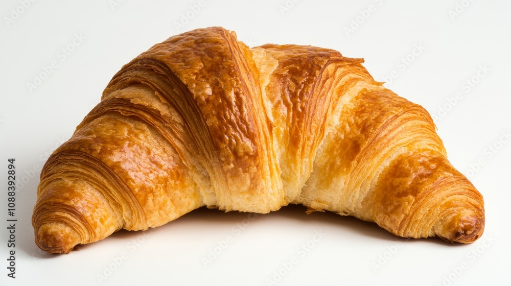 A freshly baked croissant with its golden, flaky layers and slightly curved shape, Each croissant’s vibrant color and subtle imperfections captured with precision A freshly baked croissant with its golden, flaky layers and slightly curved shape, Each croissant’s vibrant color and subtle imperfections captured with precision