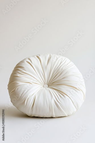 Round fabric pillow on white background photo