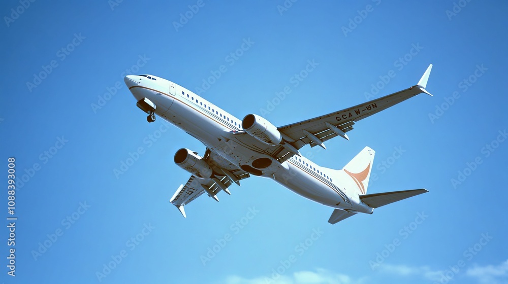 White Boeing Airplane Flying Against Clear Blue Sky White Boeing Airplane Flying Against Clear Blue Sky