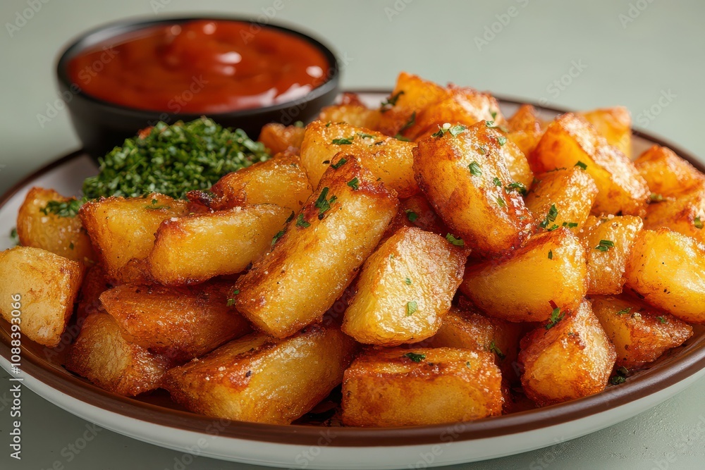 Roasted Potato Wedges with Parsley and Ketchup. Roasted Potato Wedges with Parsley and Ketchup.