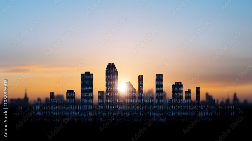 Beautiful Urban Skyline Silhouette at Sunset with Vibrant Colors, Showcasing Modern Architecture Against a Clear Sky, Evoking a Sense of Serenity and Inspiration Beautiful Urban Skyline Silhouette at Sunset with Vibrant Colors, Showcasing Modern Architecture Against a Clear Sky, Evoking a Sense of Serenity and Inspiration