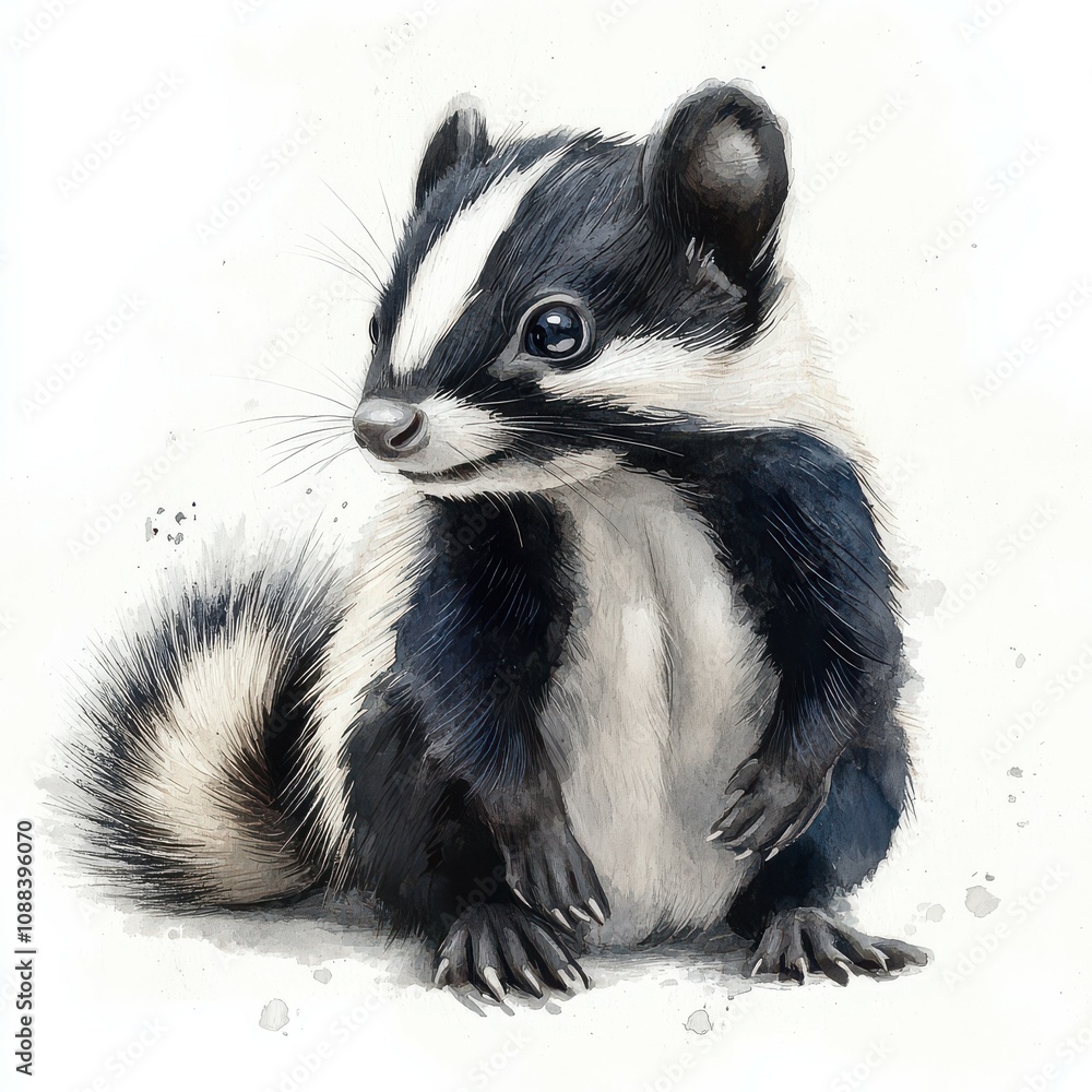 Cute Baby Skunk Watercolor Illustration. Cute Baby Skunk Watercolor Illustration.