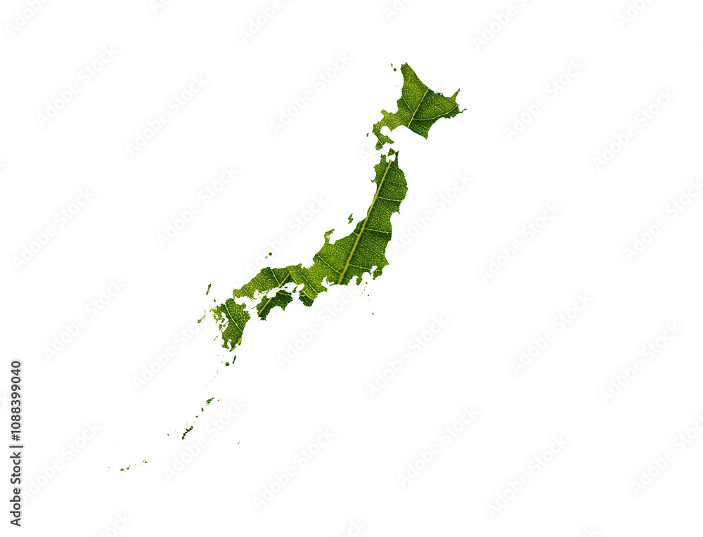 Obraz premium Japan map made of green leaves on soil background ecology concept 