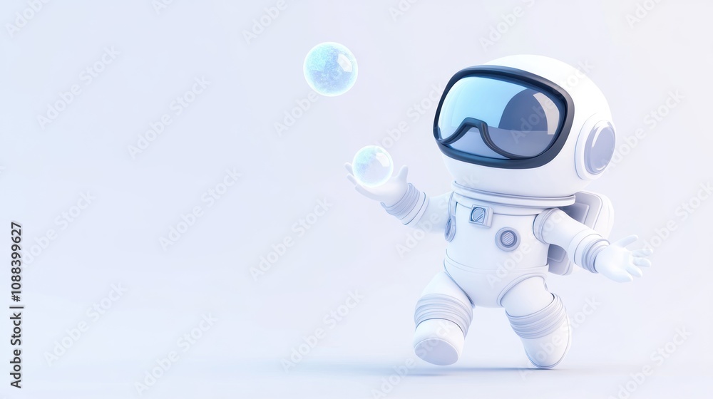 A cute astronaut character playing a guitar against a pink background. A cute astronaut character playing a guitar against a pink background.