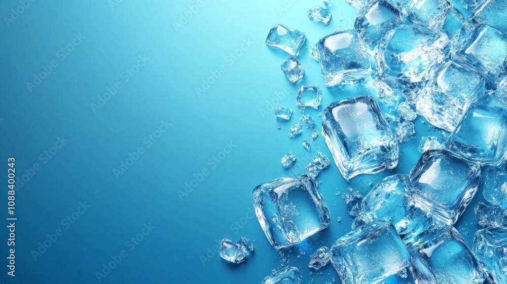 Frosty Soft Drink Ad Banner Overlay Template with Fresh Translucent Ice Cube Group Background for Frozen Beverages