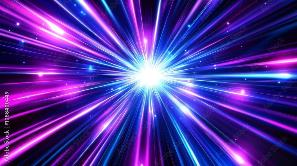 Naklejka premium Neon Cyber Galaxy: Hyperspace Velocity Tunnel Motion in Futuristic Universe - Animated Light Effect Background.