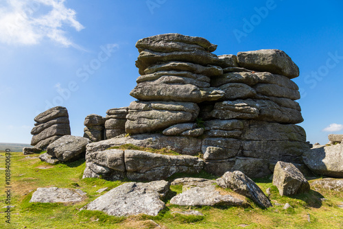 Wallpaper Mural Tor or standing rocks on Dartmoor, Devon UK. Bright blue sky with strong sunlight and light clouds Torontodigital.ca