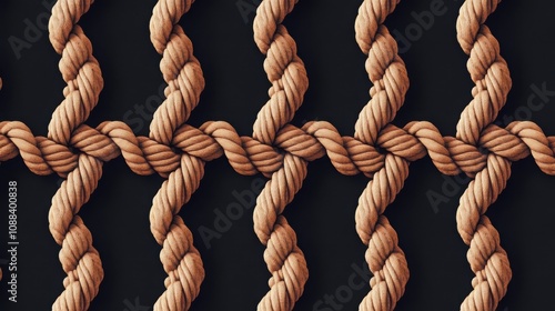 grid of ropes with multiple knots, minimalist design, high-quality detail, simple color palette photo