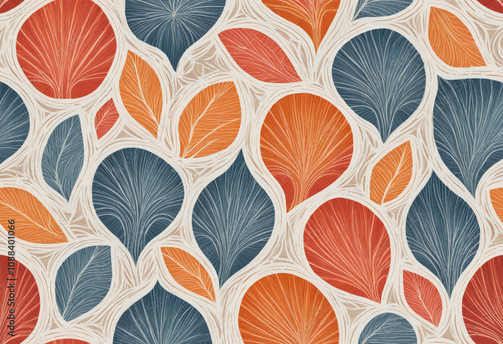 Abstract leaf pattern in warm and cool colors Abstract leaf pattern in warm and cool colors