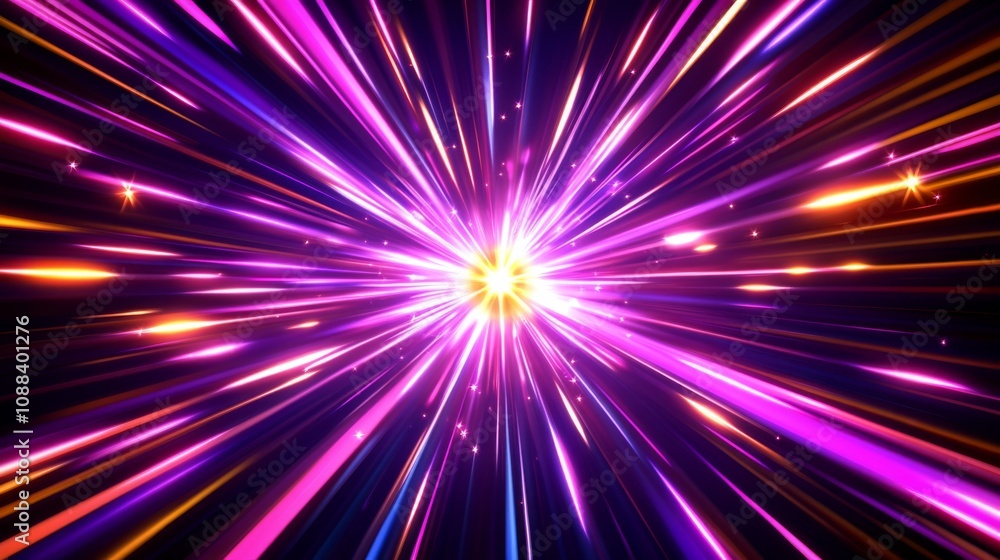 Fototapeta premium Abstract neon red and purple light motion speed effect modern illustration on black background with circular centric motion.