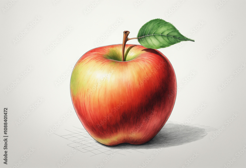 Red apple with leaf in watercolor illustration Red apple with leaf in watercolor illustration