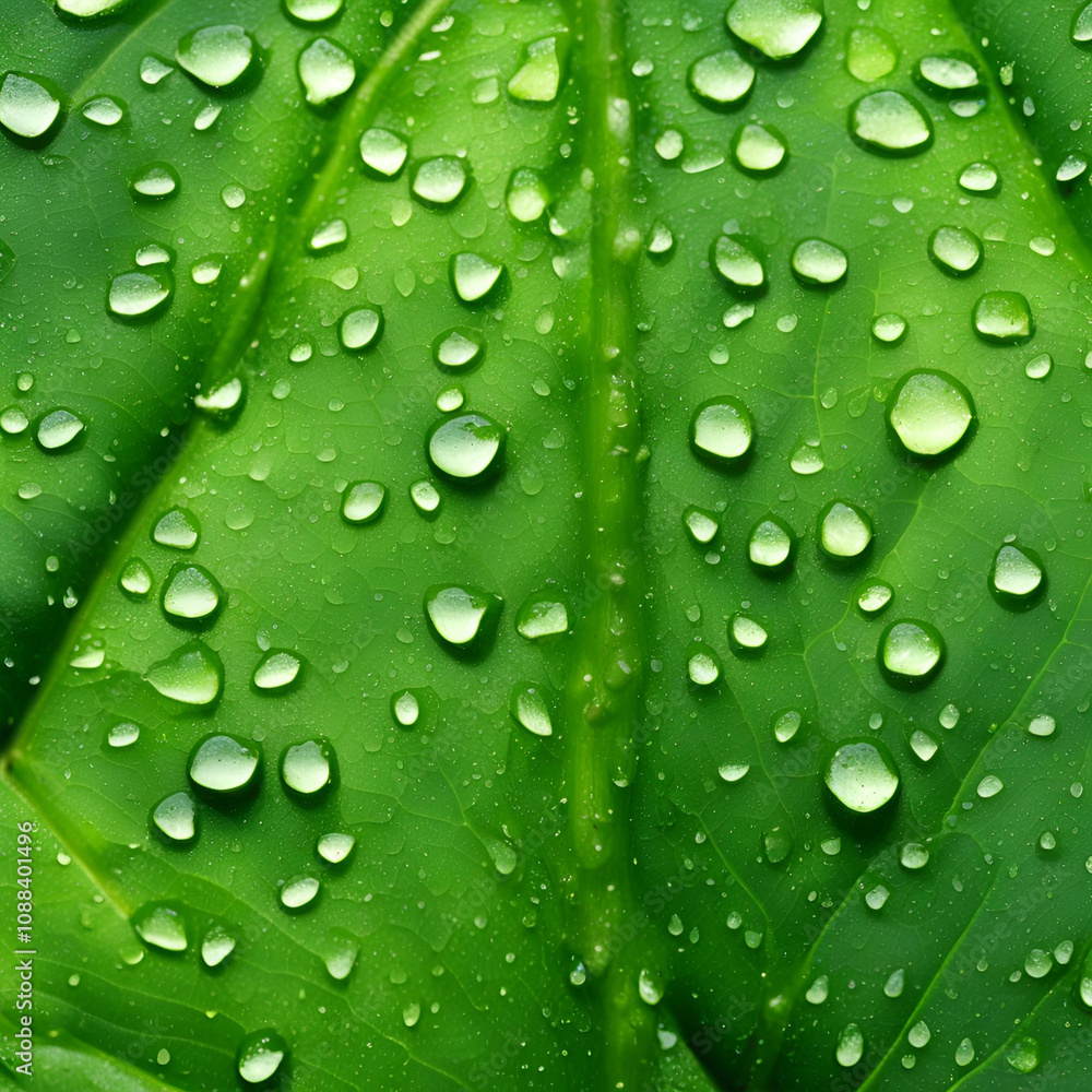 A close-up of a fresh green leaf covered in glistening water droplets, highlighting the beauty of nature and environmental freshness. A close-up of a fresh green leaf covered in glistening water droplets, highlighting the beauty of nature and environmental freshness.