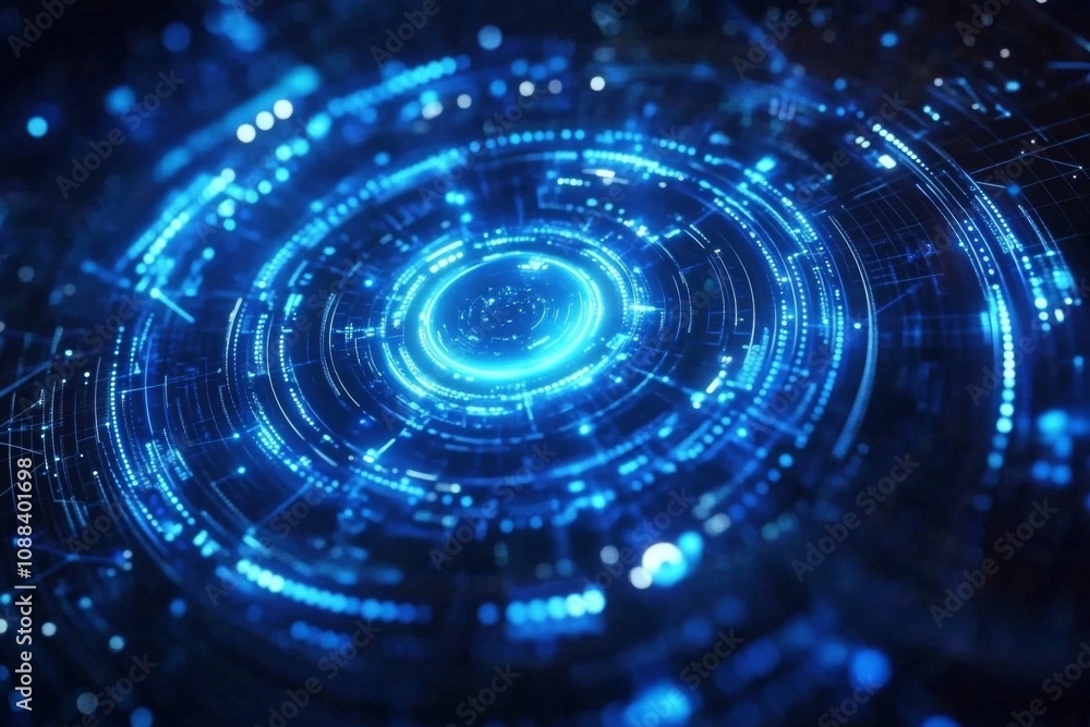 Obraz premium Blue Technology Background with Abstract Digital Circle Design and Copy Space