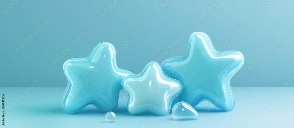 Obraz premium Three-dimensional representation of an aqua soft star block made of polymer.