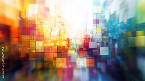 Abstract colorful blurry pixel blocks background. Bg and technology, digital world concept. 3D Rendering