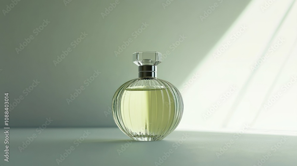 Luxury glass bottle perfume on clean surface on white background Luxury glass bottle perfume on clean surface on white background