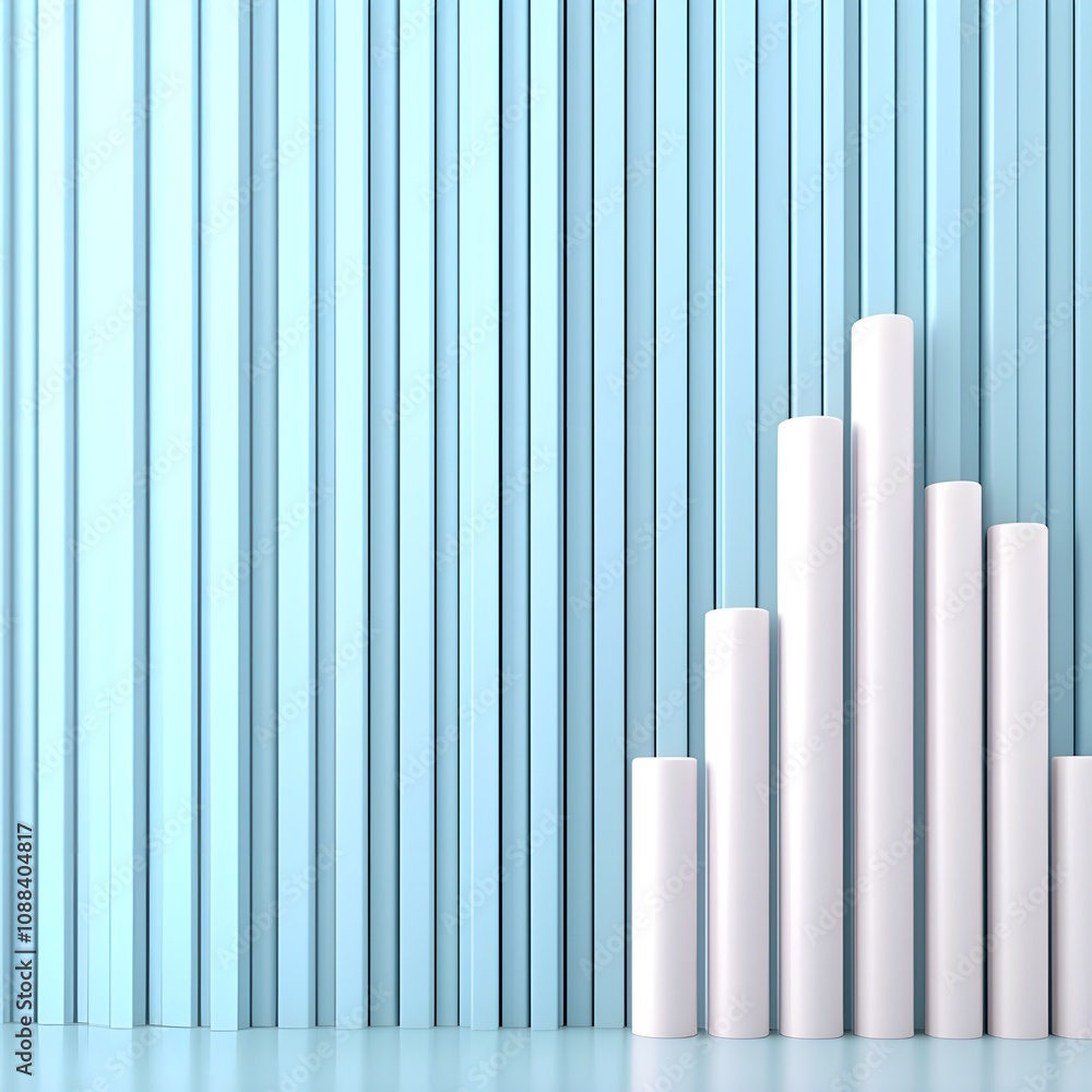 Minimalist white cylindrical bars on a blue striped background Minimalist white cylindrical bars on a blue striped background