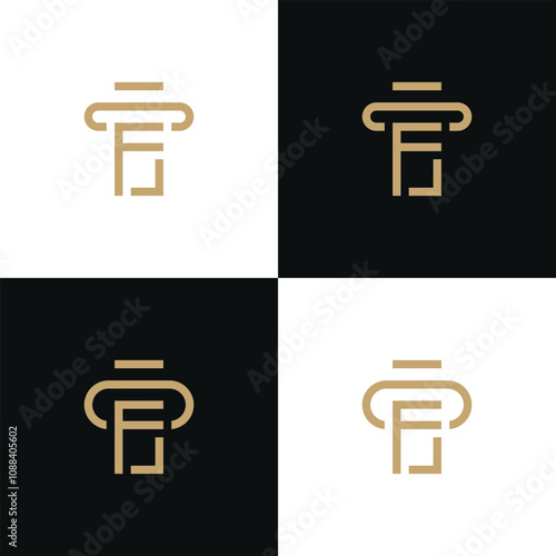 Law logo combined with initial letter F logo design graphic