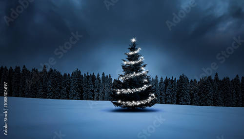 Weihnachtsbaum im Tannenwald bei Nacht im Winter