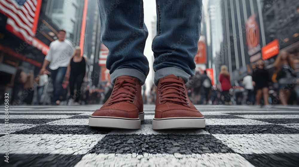 Stylish sneakers in the bustling streets of Times Square Stylish sneakers in the bustling streets of Times Square