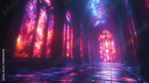 Glowing Stained Glass Hallway