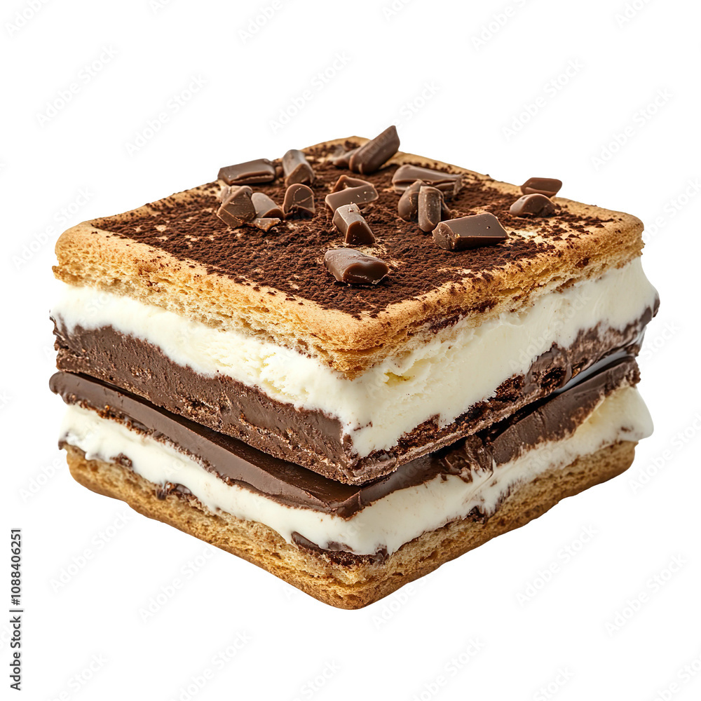 Tasty tiramisu ice cream sandwich isolated on transparent background Tasty tiramisu ice cream sandwich isolated on transparent background