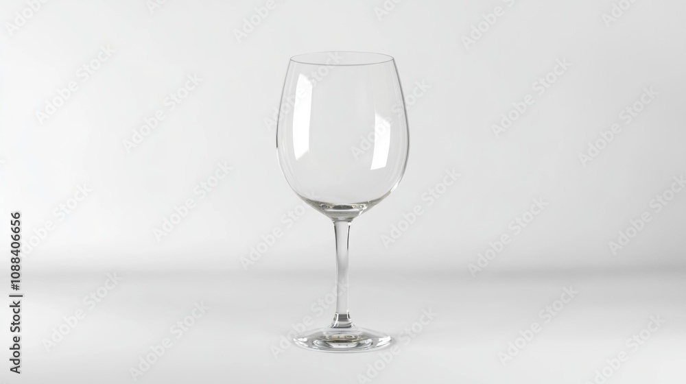 A glass wine glass is sitting on a white background A glass wine glass is sitting on a white background