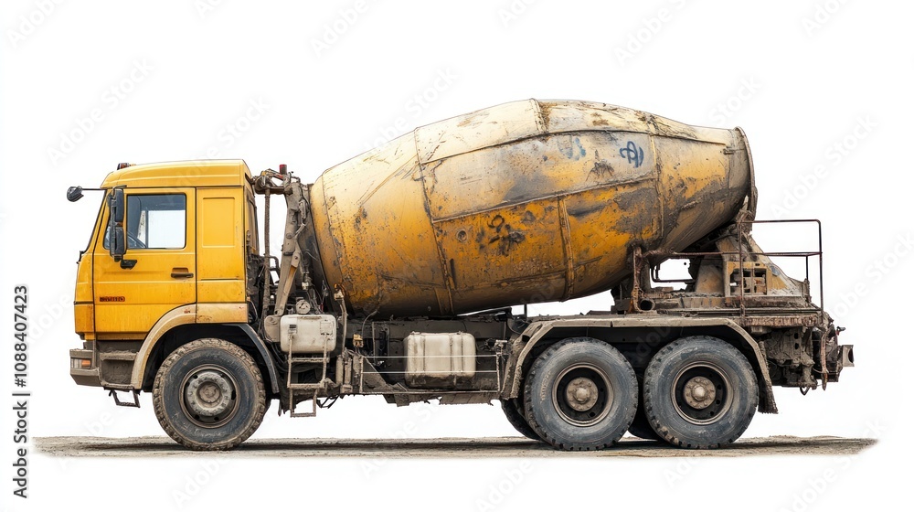Cement Mixer Truck With Big Rotating Bucket White Background Cement Mixer Truck With Big Rotating Bucket White Background