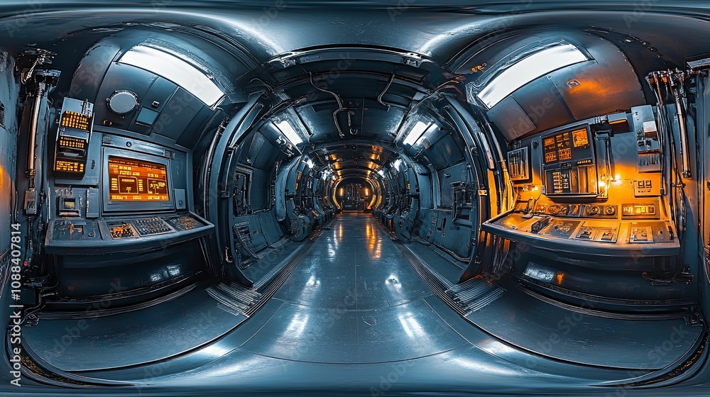 Fototapeta premium Futuristic Control Room Corridor Interior Design