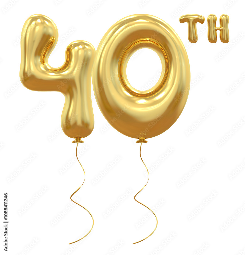 40th Anniversary Gold Balloon Number 40th Anniversary Gold Balloon Number