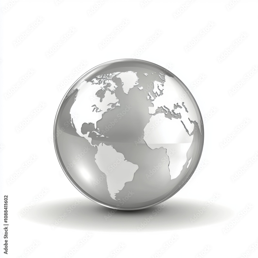 Shiny Globe Illustration Representing Global Geography and Connectivity with Reflective Surface and Minimalistic Style Shiny Globe Illustration Representing Global Geography and Connectivity with Reflective Surface and Minimalistic Style