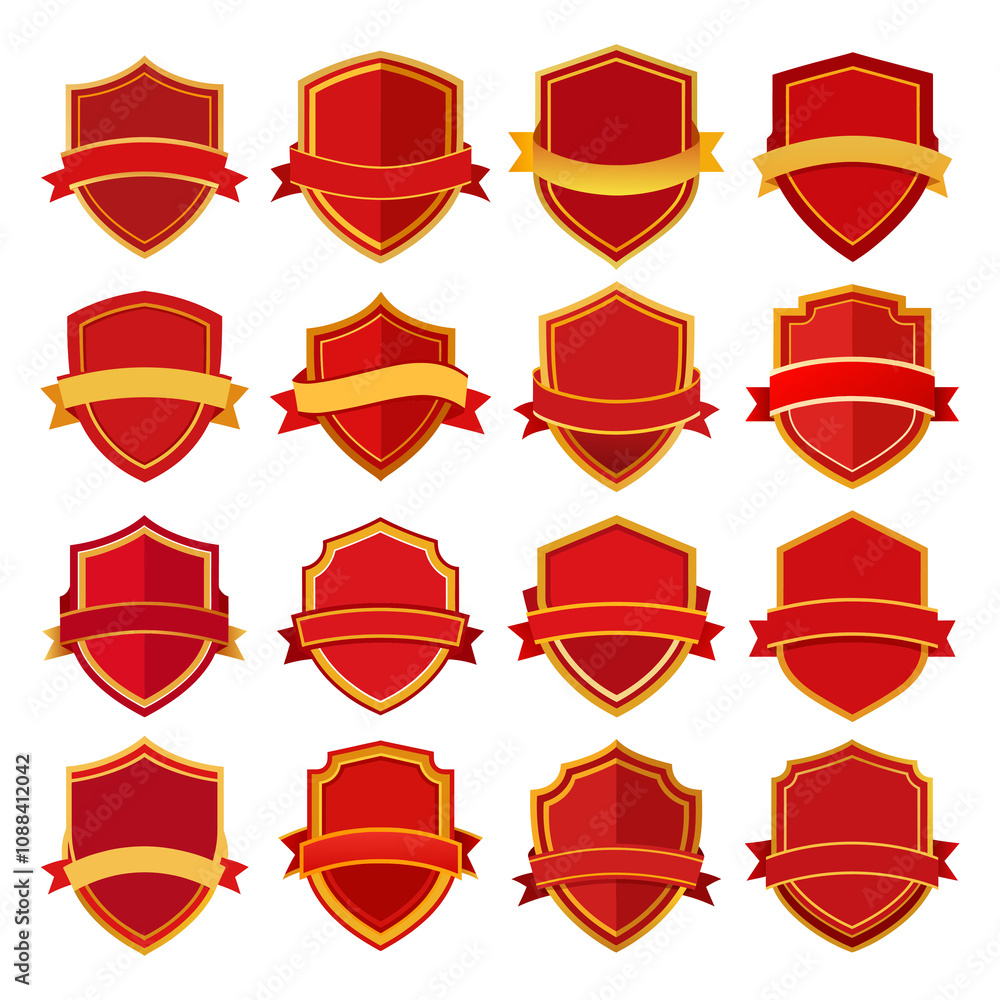 Royal red Golden Ribbon,Banner And Shield Collection Red banner with a gold border vector illustrator on white background. Royal red Golden Ribbon,Banner And Shield Collection Red banner with a gold border vector illustrator on white background.