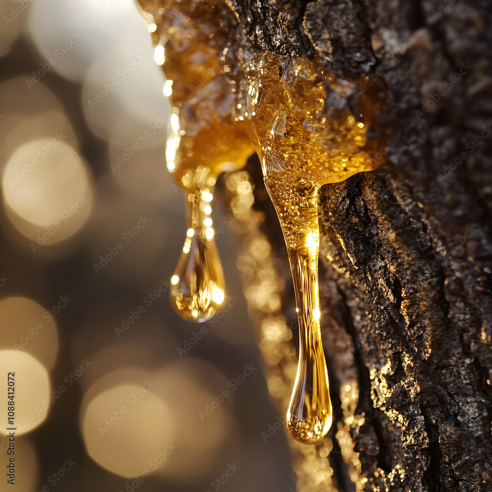 Golden sap dripping from a tree Golden sap dripping from a tree