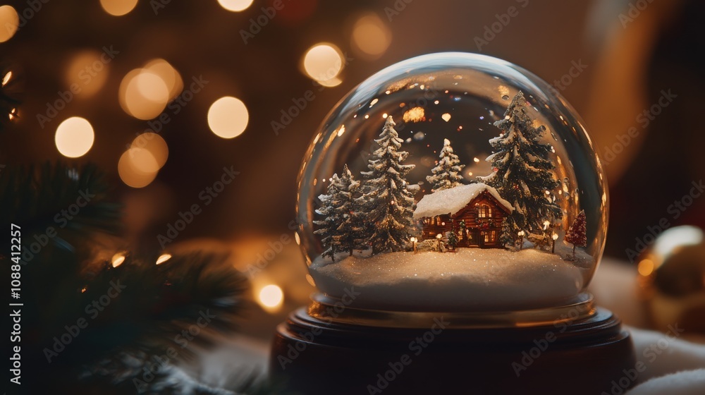 Festive snow globe with a winter scene inside Festive snow globe with a winter scene inside