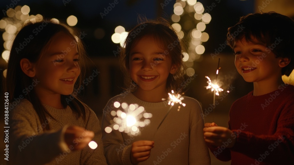 Kids with sparklers, celebrating a family holiday Kids with sparklers, celebrating a family holiday