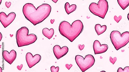 Seamless hand drawn pattern of cute pink hearts perfect for Valentine s Day designs holiday postcards posters and festive banners