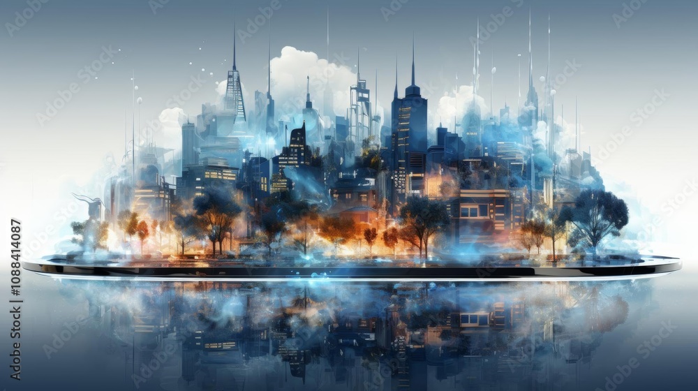 A cityscape with a large island in the middle of it A cityscape with a large island in the middle of it