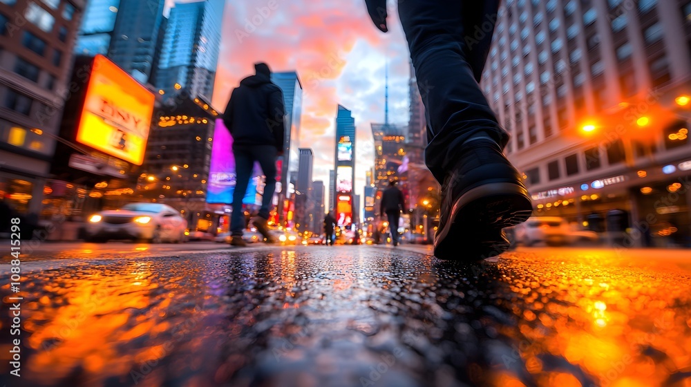 Fototapeta premium Evening stroll through vibrant Times Square cityscape