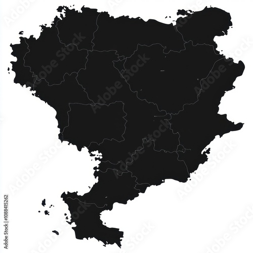 Detailed Black and White Map Outline of a Geographic Region with Clearly Defined Borders and Administrative Divisions for Use in Educational and Informative Content photo