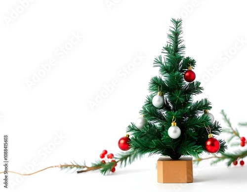 Christmas, tree, artificial, small, ornaments, mini, holiday, festive, decoration, isolated, background, white, seasonal, celebration, winter, miniature, decor, cheerful, traditional, cozy, joyful photo