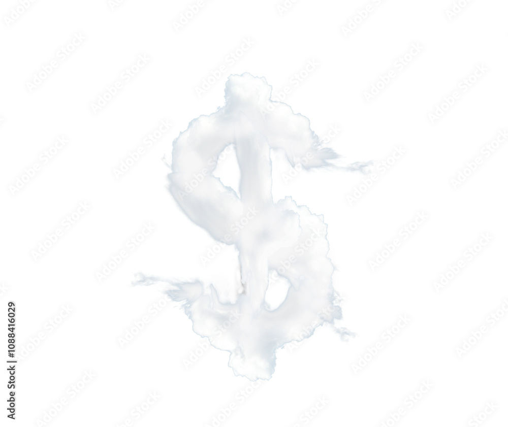 A dollar sign formed by clouds, isolated on a clean white background. Artistic concept for financial freedom, economy, or business A dollar sign formed by clouds, isolated on a clean white background. Artistic concept for financial freedom, economy, or business