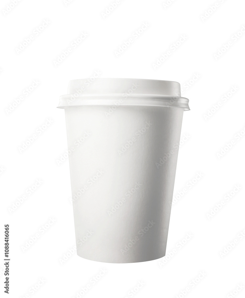 A disposable white paper cup with a lid shown on a clean white background. Ideal for design mockups, branding, or template layouts for cups A disposable white paper cup with a lid shown on a clean white background. Ideal for design mockups, branding, or template layouts for cups