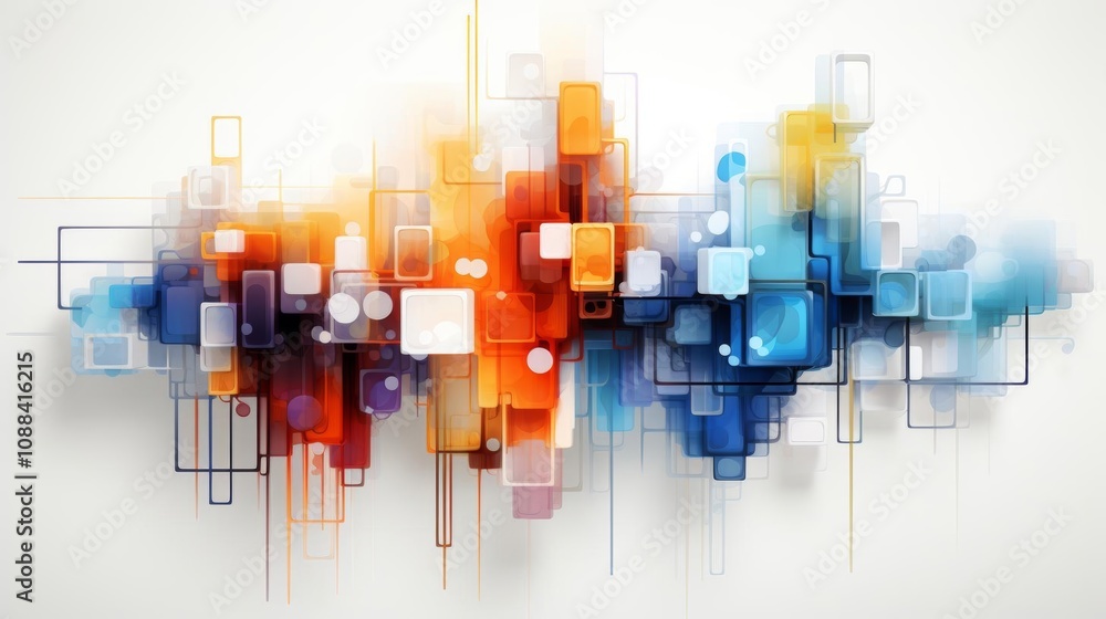 A colorful abstract painting with squares of different colors A colorful abstract painting with squares of different colors