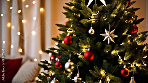 Christmas tree decorated with various ornaments