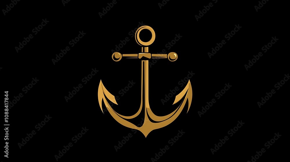 Elegant Golden Anchor Design on Black Background Elegant Golden Anchor Design on Black Background