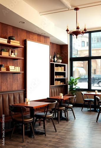 Vintage Mock-Up Poster in a Classic Cafe Interior, 3D Render