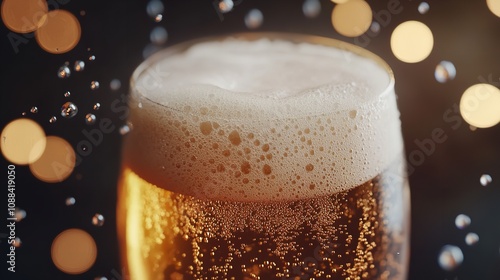 Beer with Foam Texture. Background with Bubbles Close-Up photo